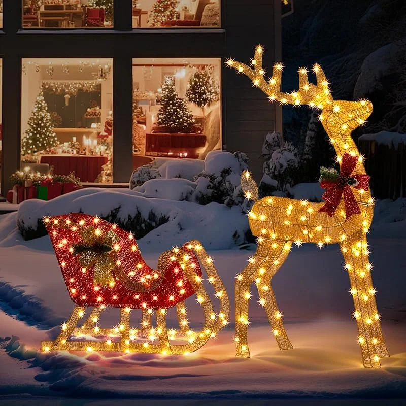 Besuche den LEADZM-Store LEADZM Rentier beleuchtet aussen - Hirsch zieht einen Karren, 120cm, 180 LED warmweißes Licht - Wicklungstyp mit Golddraht - Stark und stabil, Weihnachten Deko für Innen Außen — Weihnachtsbeleuchtung