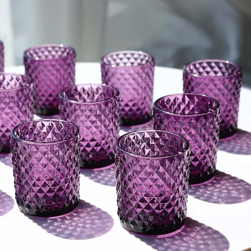 Marke: Woho Woho 12 x Violette Votivkerzenhalter, Glas-Teelichthalter für Vintage-Halloween-Party-Dekoration, Teelichthalter für Hochzeit, Verlobung, Tischdekoration — Kerzenlicht Abendessen