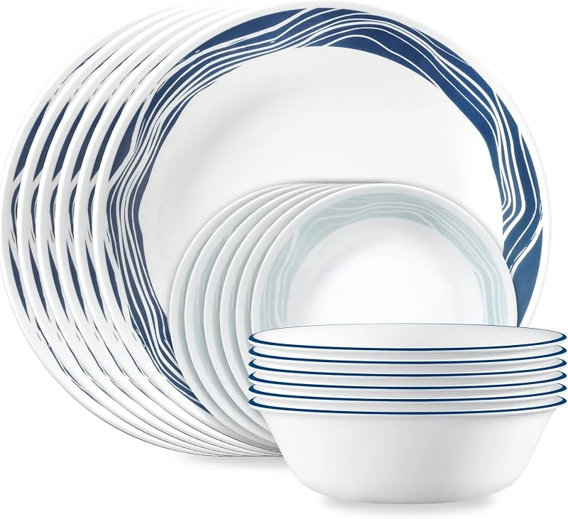Marke: CORELLE Corelle Vitrelle 18-teiliges Tafelservice für 6 Personen, 3-lagiges und splitterfestes Glas, leichtes rundes Teller- und Schüssel-Set, Acadia — Advent und Tisch