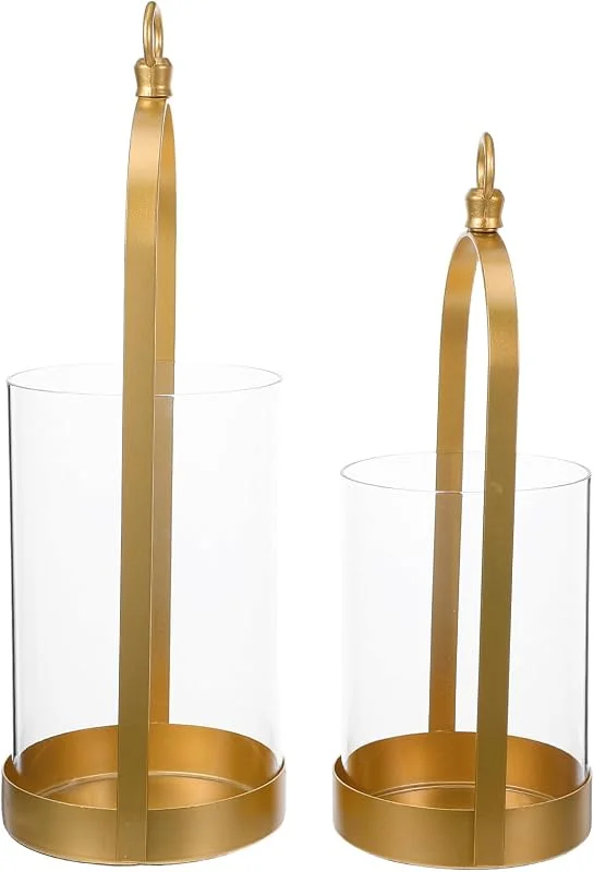 Marke: BESTOYARD BESTOYARD 2 Stück Glas Windlicht Kerzenhalter mit Griff, Eisenrahmen Gold — Kerzenlicht Abendessen