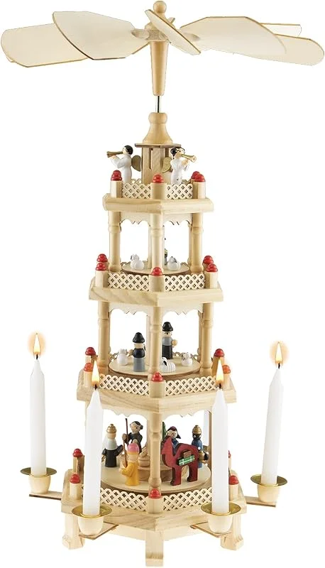 Marke: Clever Creations Clever Creations Pastellfarbenes vierstöckiges Karussell 40, 6 cm traditionelle Holz-Weihnachtspyramiden-Dekoration, festliche Weihnachtsdekoration für Regale und Tische