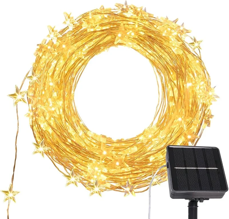 Marke: RESNICE 12.2M 120 LED Solar Warmweiß Silber Draht Sternenlicht Lichterkette, Wasserdicht Sternenlicht Lichter mit 8 Modi für Innen und Außen Weihnachten Hochzeit Geburtstag Garten Party Dekoration — Weihnachtsbeleuchtung