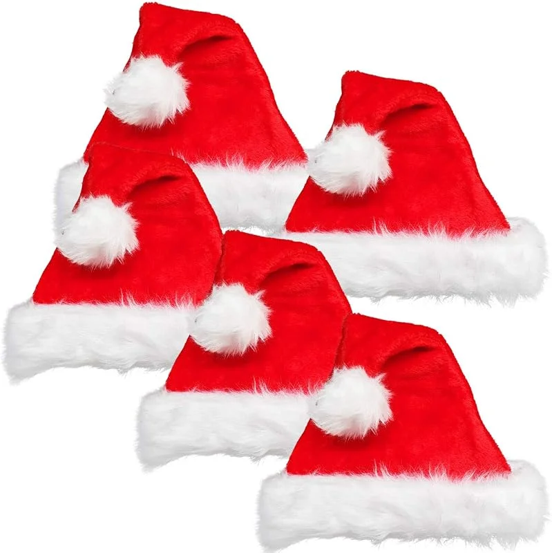 Besuche den Ciffre-Store Ciffre 5er Set WEIHNACHTSMÜTZE NIKOLAUSMÜTZE PLÜSCH DICKER FELLRAND für alle KOPFGRÖßEN Erwachsene und Kinder — Weihnachtsmode