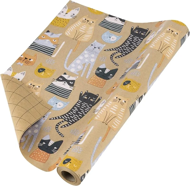 Besuche den RUSPEPA-Store RUSPEPA Kraft-Geschenkpapierrolle - Katzendesign Für Alle Gelegenheiten - 43 cm X 10 m — Geschenkverpackung