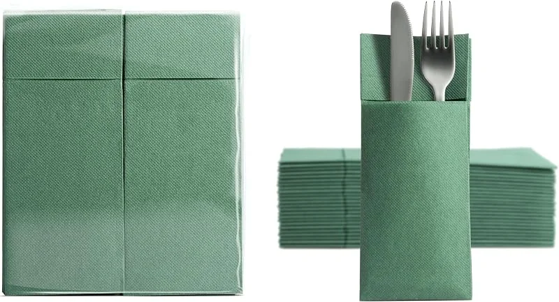 Besuche den AROBA-Store Aroba 50 Soft Point Besteckservietten weiches Material, Volumen & Struktur, fertig gefaltete Servietten mit Schlitz, 32x38 cm 1, 8 Falz Bestecktasche, gute Qualität Grün — Advent und Tisch