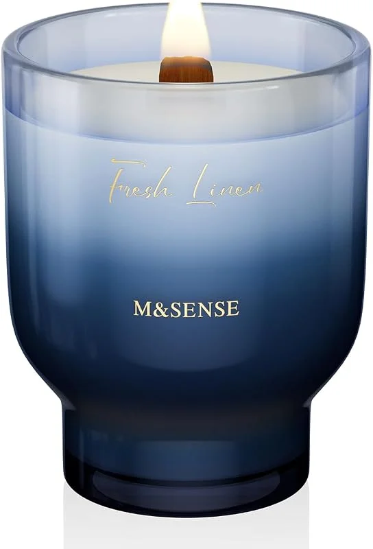 Besuche den M&SENSE-Store M&SENSE Duftkerze Groß Frische Leinen, Knisterkerze mit Holzdocht, 470g 110 Stunden Lang Brennende Sojawachs Duftkerzen im Glas, Luxus Kerze Geschenk für Männer und Frauen — Kerzenlicht Abendessen