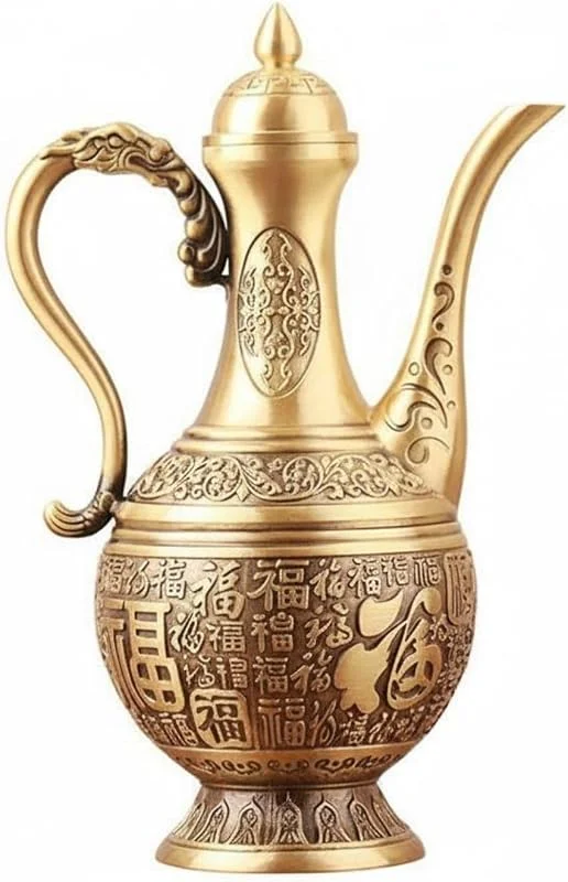 Marke: BLWOTMOR Brass Wein Dekanter Orientalisches Trinkgefäß mit Kunstvoller Gravur Und Langem Hals aus Solidem Metall als Attraktives Einzelobjekt für Hauptdekoration Büro Geschenk Bankett, L — Wein und Festtafel