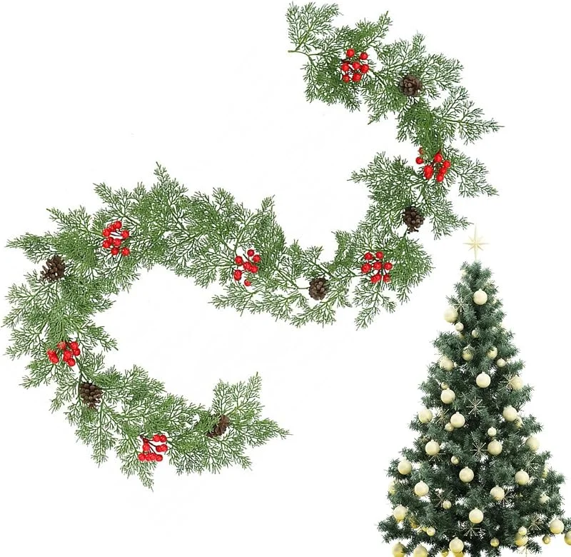 Marke: Generic Weihnachtsgrün Girlande, Realistische Tannengirlande 200 Cm Mit Zapfen Rote Beeren - Dekoration Für Treppen Bauernhaus Wohnzimmer Partytisch — Weihnachtsdeko
