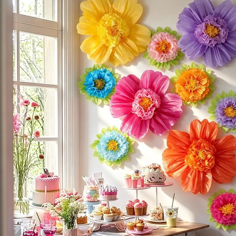 Marke: TaoBary 12 Stück große, bunte Seidenpapier-Blumen, 50.8 cm, handgefertigt, riesige Fiesta-Papierblumen für Hochzeit, Hintergrund, Torbogen, Dekoration, Geburtstag, Babyparty, Outdoor-Dekorationen — Geschenkverpackung