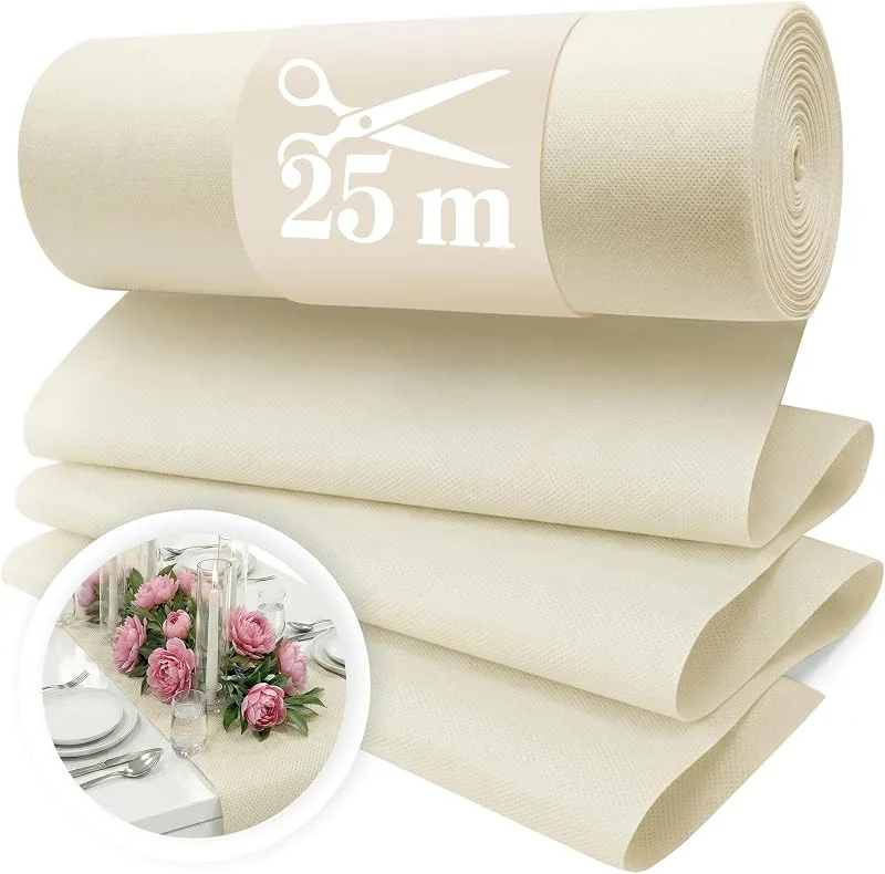 Besuche den LILENO HOME-Store LILENO HOME Vlies Tischläufer Creme [30cm x 25m] - Einweg Tischband — Küche & Haushalt