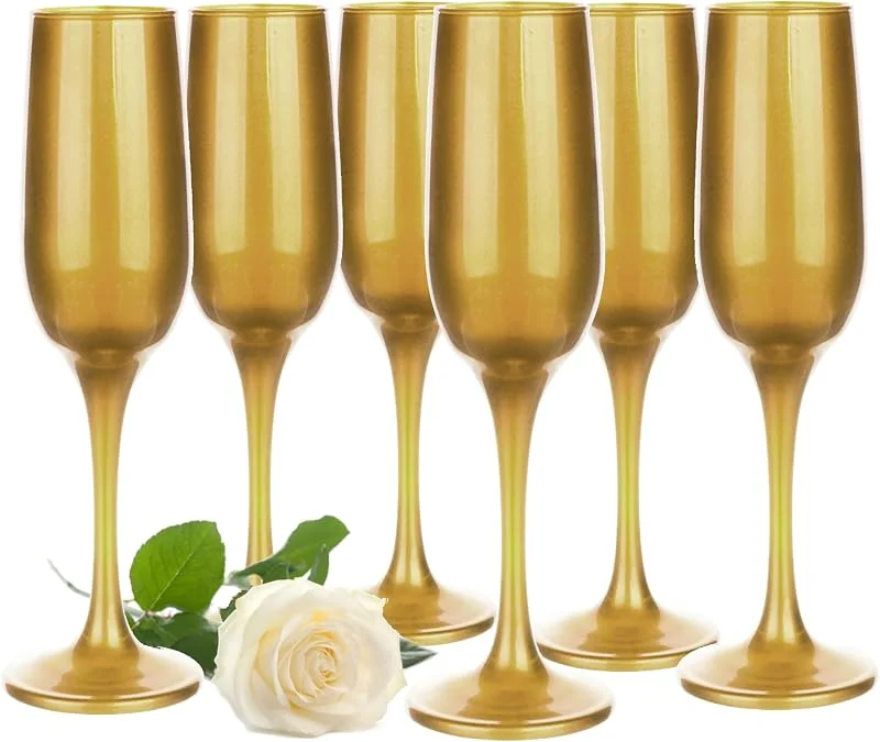 Besuche den Glasmark KROSNO 1992-Store Glasmark Krosno Gläser 6er Set 0, 2 Liter Sekt Champagner Glas Kelch Sektgläser Champagnergläser Schaumweingläser Weingläser Gold 6 x 200 ML — Wein und Festtafel