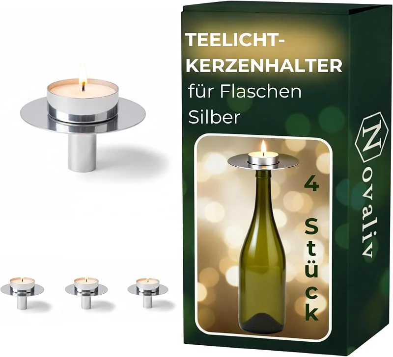 Besuche den Novaliv-Store Novaliv 4X Teelichthalter Flasche Silber Metall Teelichthalter Flaschenaufsatz Kerzenhalter Flasche Kerzenhalter Flaschenaufsatz für Kerzen Flaschenkerzenhalter Kerzenständer Silber — Kerzenlicht Abendessen