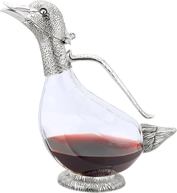 Marke: Rigeli Regent Dekanter Ente, versilbert, 750 ml, Karaffe, Weingeschenk, Dekanter für Wein, für Männer, Frauen, gutes Geschenk an besonderen Tagen — Wein und Festtafel