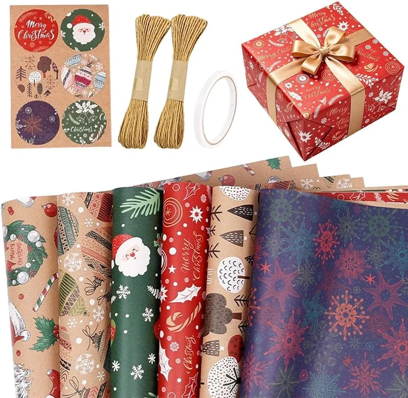 Marke: Generisch Weihnachts-Geschenkpapier, 6 Rollen, saisonale Geschenkbox-Verpackung, Urla — Geschenkverpackung