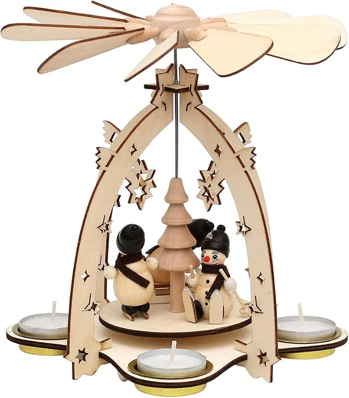 Besuche den Dekohelden24-Store Holz Pyramide mit Schneemannfiguren, ca. 23 cm — Weihnachtsdeko