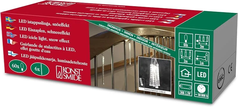 Besuche den Konstsmide-Store Konstsmide LED Leuchtstäbe Lichtervorhang, 6 Stäbe, funkelnder Schneeeffekt, 60 warm weiße Dioden, batteriebetrieben, bis zu 130h, transparentes Kabel - 2760-103 — Weihnachtsbeleuchtung