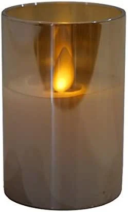 Marke: Klocke Dekorationsbedarf Hochwertige & Edle LED Kerze im Glas - Realistisch Flackernd - Neuartiges Design (Amber, Höhe: 7, 5cm - Ø 5cm) — Kerzenlicht Abendessen