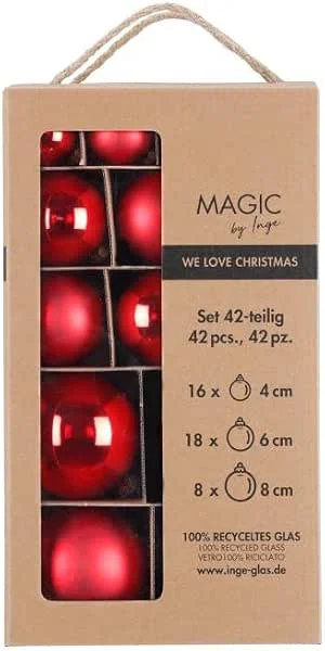 Marke: MAGIC by Inge Magic by Inge - Weihnachtskugeln Set 42-teilig Merry Red, mit den Durchmessern 4 cm, 6 cm und 8 cm, Christbaumschmuck Glas — Weihnachtsdeko