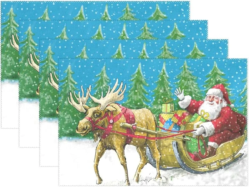 Marke: HMZXZ RXYY Tischsets von 1, Fröhlich Weihnachten Weihnachtsmann Jeder Platzsets Essen Tabelle Matten Hitze Beständig Dauerhaft Waschbar für Zuhause Küche — Küche & Haushalt