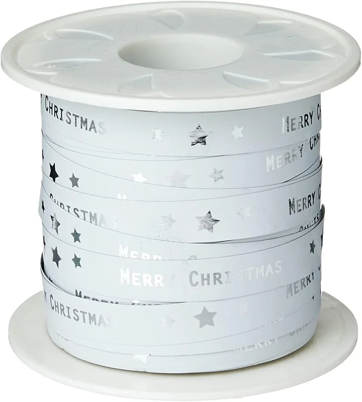 Besuche den PRÄSENT-Store Präsent – Ringelband „Merry Christmas“, weiß, 10 mm width, 100 m length, Weiss — Geschenkverpackung
