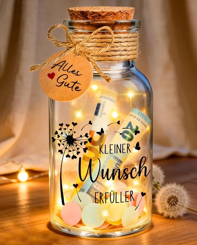 Marke: Leboria Wunscherfüller Geldgeschenk- LED Flaschenlicht mit Konfetti Bunt — Kerzenlicht Abendessen