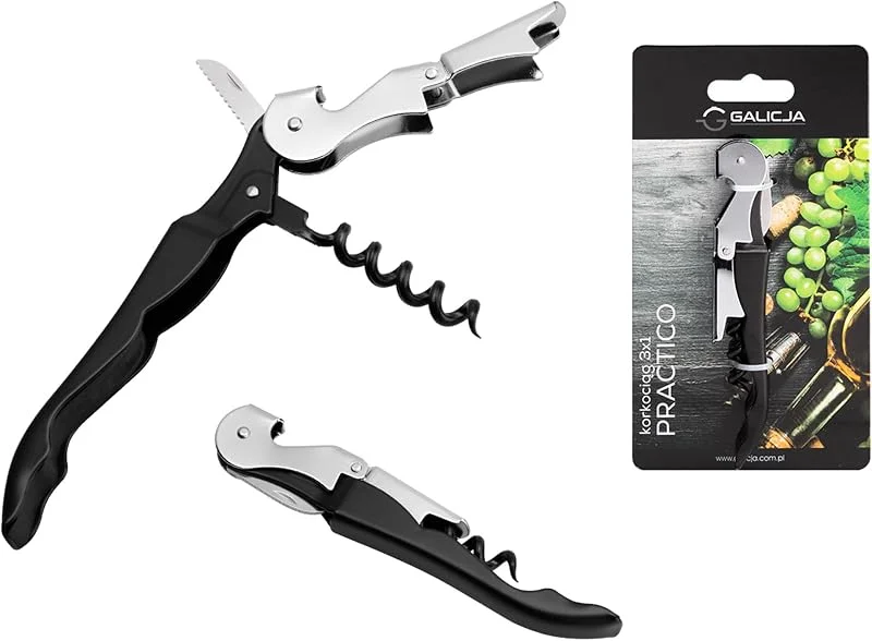 Besuche den GALICJA-Store Galicja Korkenzieher Wein PRACTICO – Weinflaschenöffner – Weinkorkenzieher – Schraubenzieher-Korkenzieher – Wein Öffner – Wine Bottle Opener – Korkenzieher Edelstahl – 3w1 — Wein und Festtafel