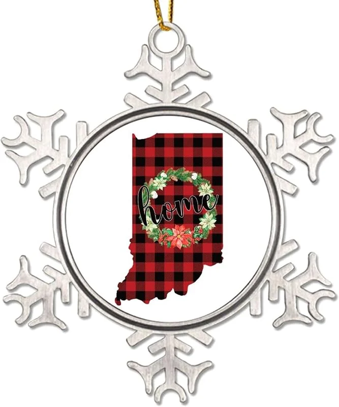 Marke: CowkissSign Weihnachtskranz Indiana States Metall Schneeflocke Weihnachten Ornament Home State Rot und Schwarz Plaid Weihnachtsbaum Ornament Patriotische USA Staat Lustige Weihnachten Hängedekoration — Weihnachtsdeko