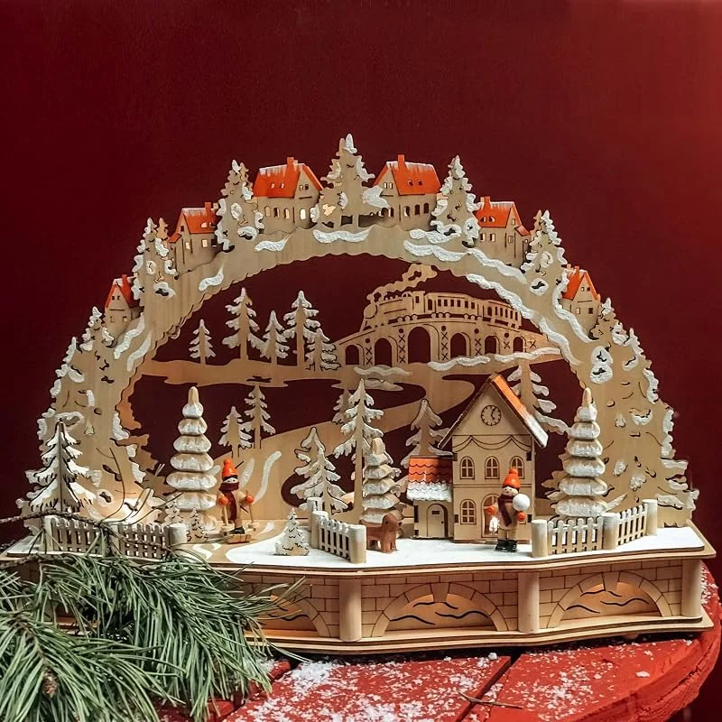 Besuche den hellum-Store Hellum LED Schwibbogen Weihnachten naturfarbenen Holz, mit Timer, Lichterbogen Weihnachten 45x16x32 cm, Lichterbogen Batterie 2xAA, 15 LED warmweiß, für Innen 152623 — Weihnachtsdeko