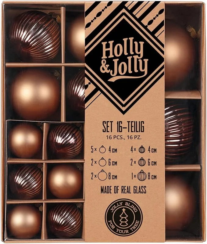 Marke: Holly & Jolly Holly & Jolly - Weihnachtskugeln mit Struktur Elegant Lounge, 16 Stück — Weihnachtsdeko