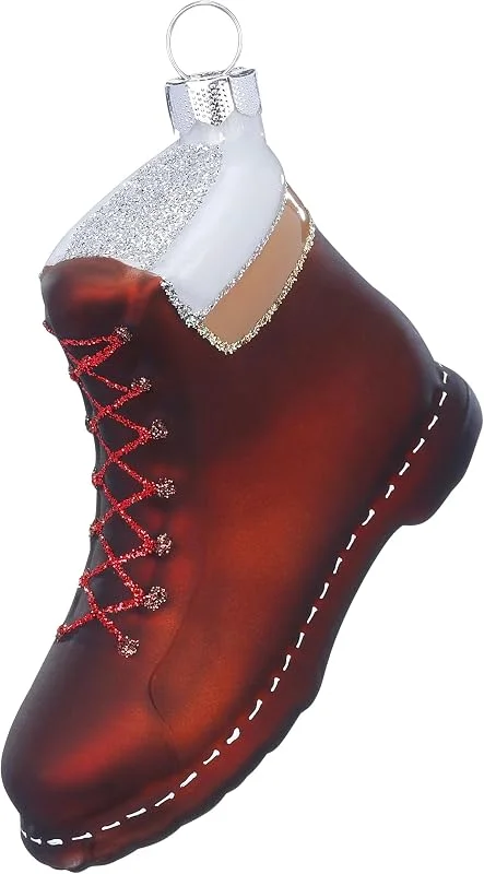 Marke: Holly & Jolly Christbaumschmuck Glas 10cm Wanderschuh Figur Braun — Weihnachtsdeko