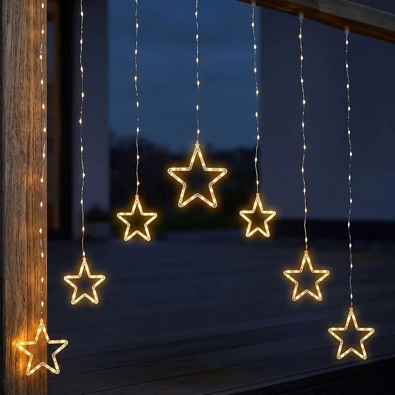 Besuche den Spetebo-Store Spetebo Lichtervorhang 7 Sterne 136 LED warm weiß mit Timer - 120 cm — Weihnachtsbeleuchtung