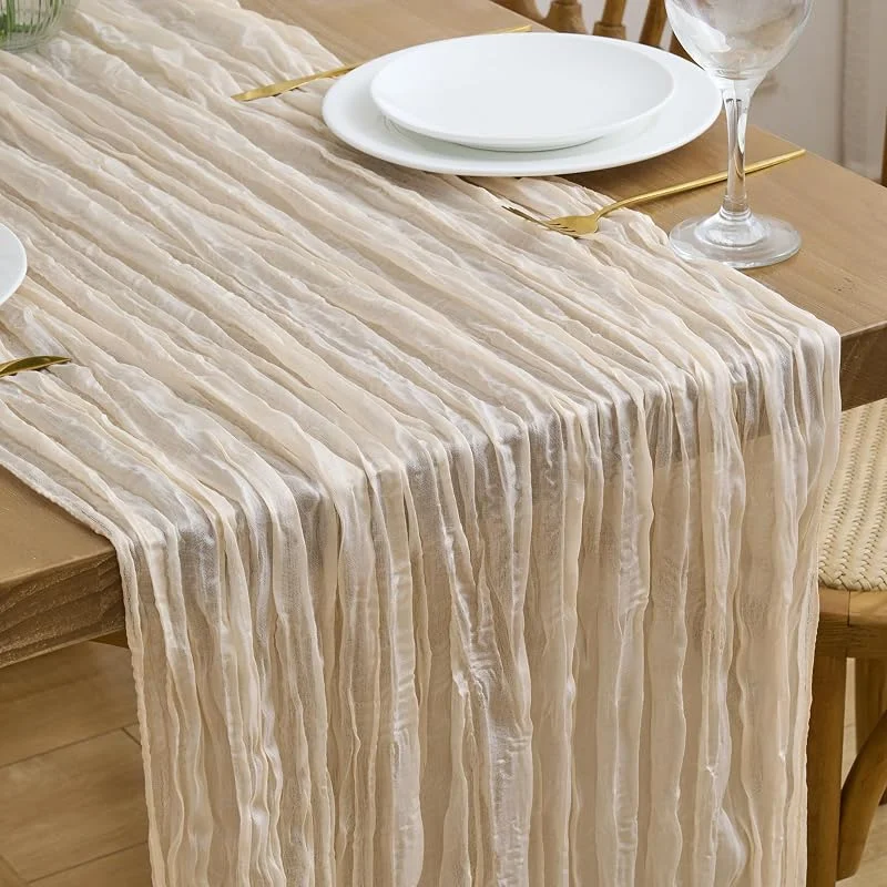 Marke: Asee'm Asee'm Seihtuch-Tischläufer, 308 cm lang, beige, Boho-Gaze, Käsetuch, Läufer, rustikal, durchscheinend, Herbst-Tischläufer für Thanksgiving, Weihnachten, Hochzeit, Party, Babyparty, Dekoration — Küche & Haushalt