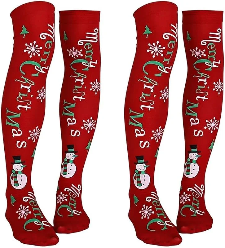 Marke: Vobumix 2 Paar Weihnachtliche Oberschenkelhohe Socken, Bedruckte Röhrensocken, Kniestrümpfe Für Weihnachtskostüme — Weihnachtsmode