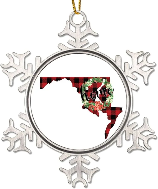 Marke: CowkissSign Weihnachtskranz Maryland States Metall Schneeflocke Weihnachten Ornament Home State Rot und Schwarz Plaid Weihnachtsdekoration für Kinder Patriotische USA Staat Weihnachtsdekoration Geschenk