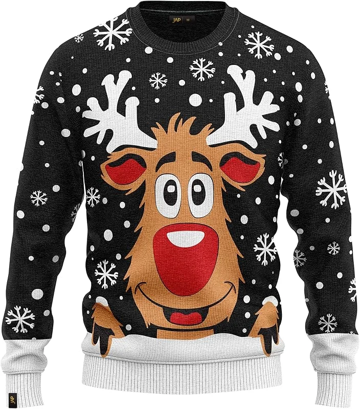 Besuche den JAP Christmas-Store JAP Christmas - Lustiger Hässlicher Weihnachtspullover für Damen und Herren - Weihnachtspulli - Ugly Christmas Sweater - Rudolph — Weihnachtsmode