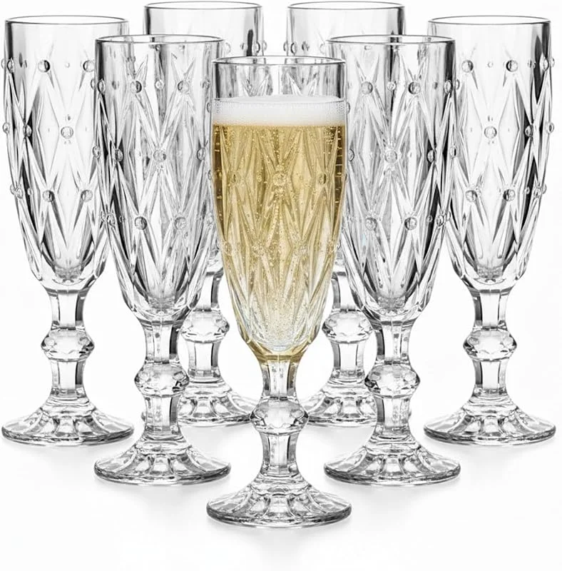 Besuche den GMMH-Store Champagnergläser 6er Set, Sektgläser Vintage Diamantenschliff, Chesterfield Muster Gläser, Retro Champagner Glas, Champagnerflöten Sektkelche Champagnerkelch, Bruchfest Spülmachinenfest Kristallglas — Wein und Festtafel