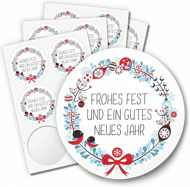 Besuche den Einladungskarten Manufaktur Hamburg-Store 48 Weihnachtsaufkleber Frohes Fest und Neujahr 4 cm — Geschenkverpackung
