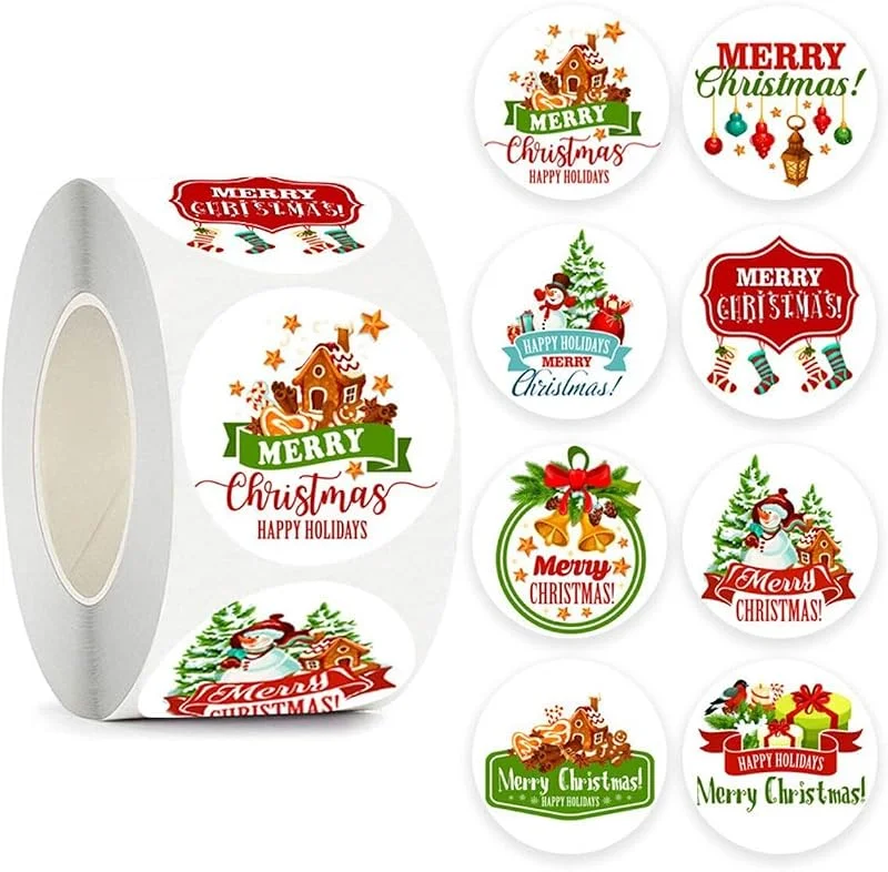 Marke: Lipfer 500 Stück Selbstklebende Runde Weihnachtsaufkleber, Etiketten, Anhänger, Siegelrolle Für Weihnachtsfeierartikel, Umschläge, Grußkarten, Geschenktüten Und Geschenke — Geschenkverpackung
