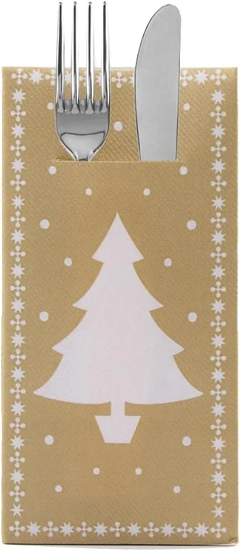Marke: Sovie Home Besteckservietten White Tree in Gold aus Linclass® Airlaid, Weihnachtsbesteckserviette stoffähnlich, ideal für Advents- & Weihnachtsfeiern, 40x40 cm 1, 8 Falz, 12 Stück — Küche & Haushalt