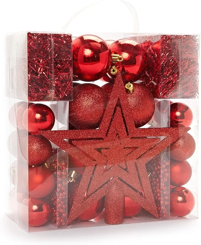 Besuche den HEITMANN DECO-Store HEITMANN DECO Weihnachtsbaumschmuck Set Rot 45 teilig mit Baumspitze Kugeln Perlketten und Girlanden aus Kunststoff 12 x 25 x 40 cm — Weihnachtsdeko