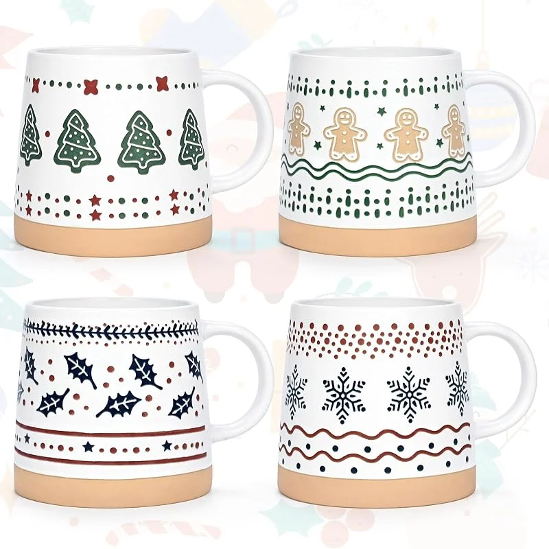 Marke: Homlouue Homlouue Weihnachtstassen mit Aufschrift "Merry Christmas", Feiertagstassen, Weihnachtsgeschenke für Freunde, Familie, Kollegen, 400 ml, 4 Stück — Advent und Tisch