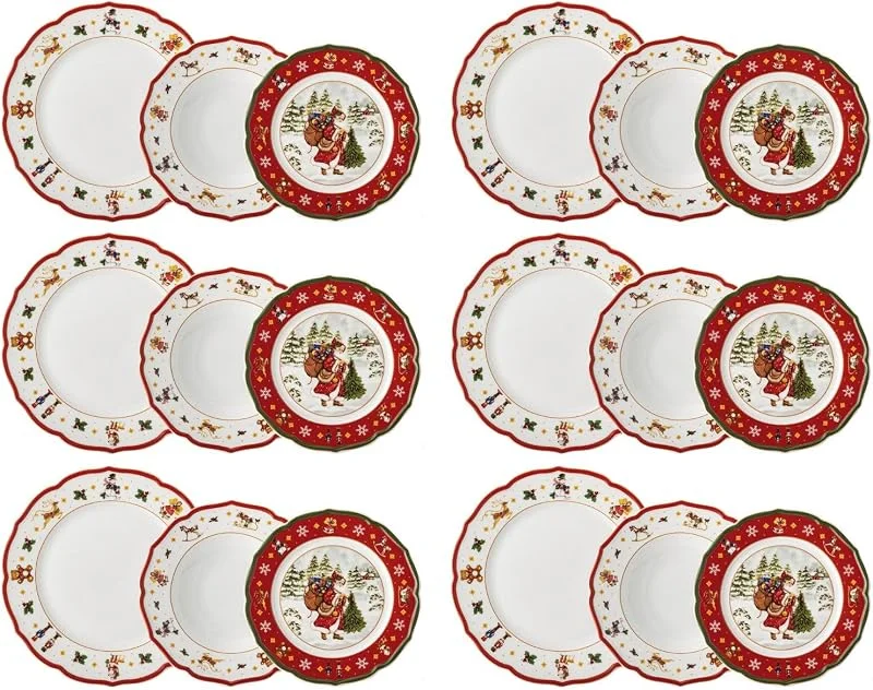 Besuche den Hutschenreuther-Store Hutschenreuther Happy Wintertime rotes Weihnachtsgeschirr 6 Personen Set, Porzellan, mehrfarbig, 6 Frühstücksteller, 6 Speiseteller & 6 Suppenteller, spülmaschinen- & mikrowellenfest — Advent und Tisch