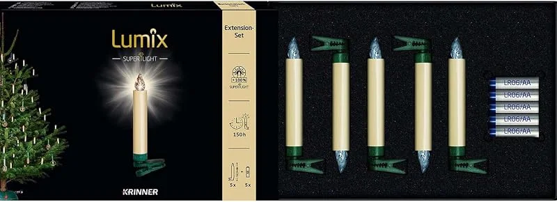 Besuche den Lumix-Store Krinner Lumix SuperLight Elfenbein kabellose Power LED Christbaumkerzen 5er Erweiterungs-Set (In-& Outdoor IP44), ABS Kunststoff, 1.7 x 1.7 x 12.5 cm — Weihnachtsbeleuchtung