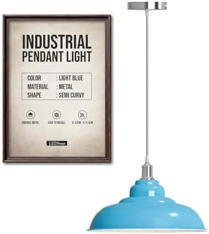 Besuche den LEDSone-Store LEDSone Pendelleuchten-Set im Retro-Stil, Metall, E27, 32 cm [Energieklasse A] (Hellblau) — Kerzenlicht Abendessen