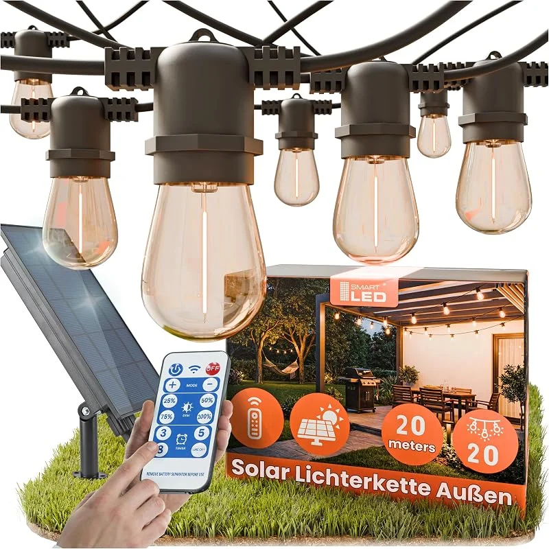 Besuche den SMART LED-Store Lichterkette Außen Outdoor LED Strom, 20M Aussen Beleuchtung E27 mit Stecker & Timer, 11Modi, IP65 Wasserdicht Wetterfest Lichterkette Glühbirnen für Garten Terrasse Party Weihnachten, Warmweiß — Weihnachtsbeleuchtung