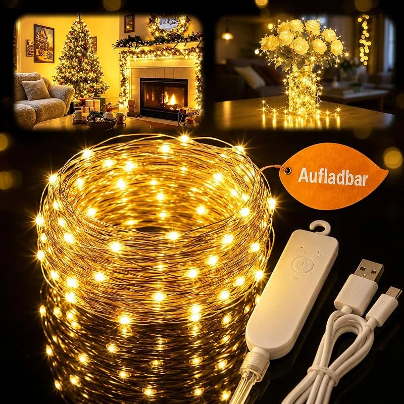 Besuche den VIKY-Store Mini Aufladbar Lichterkette mit Timer, 5M 50 LED Lichterkette USB Aufladbar — Weihnachtsbeleuchtung