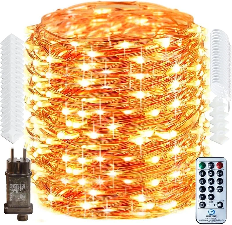 Marke: RcStarry 50M LED Lichterkette Draht aus Kupferdraht, 500 LEDs Wasserdicht IP65 Weihnachten LED Lichterkette mit Stecker, Fernbedienung, Timer, 8-Modi, Speicher für Außen, Innen Deko. Warmweiß — Weihnachtsbeleuchtung