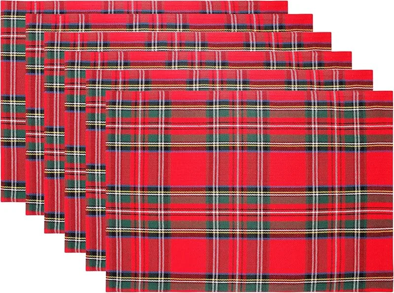 Marke: COTTON CRAFT Cotton Craft Tischsets für Weihnachten, Feiertage, Party, Weihnachten, dekorativ, elegant, festlich, Feier, Set mit 6 Gingham-Büffel-Karo, 33 x 48 cm, Rot, Grün, Mehrfarbig kariert — Advent und Tisch