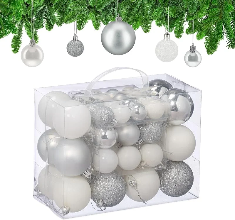 Besuche den Relaxdays-Store Relaxdays Weihnachtskugeln Set, Weihnachtsdeko, matt, glänzend, glitzernd, Christbaumkugeln ∅ 3, 4 & 6 cm, Silber, weiß — Küche & Haushalt