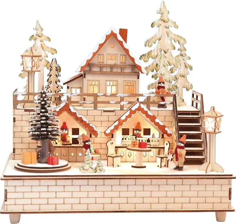 Marke: HGD HGD Weihnachtsstadt mit Musik Box, Holz, Beige, 30 x 21 x 29, 5 cm — Weihnachtsdeko